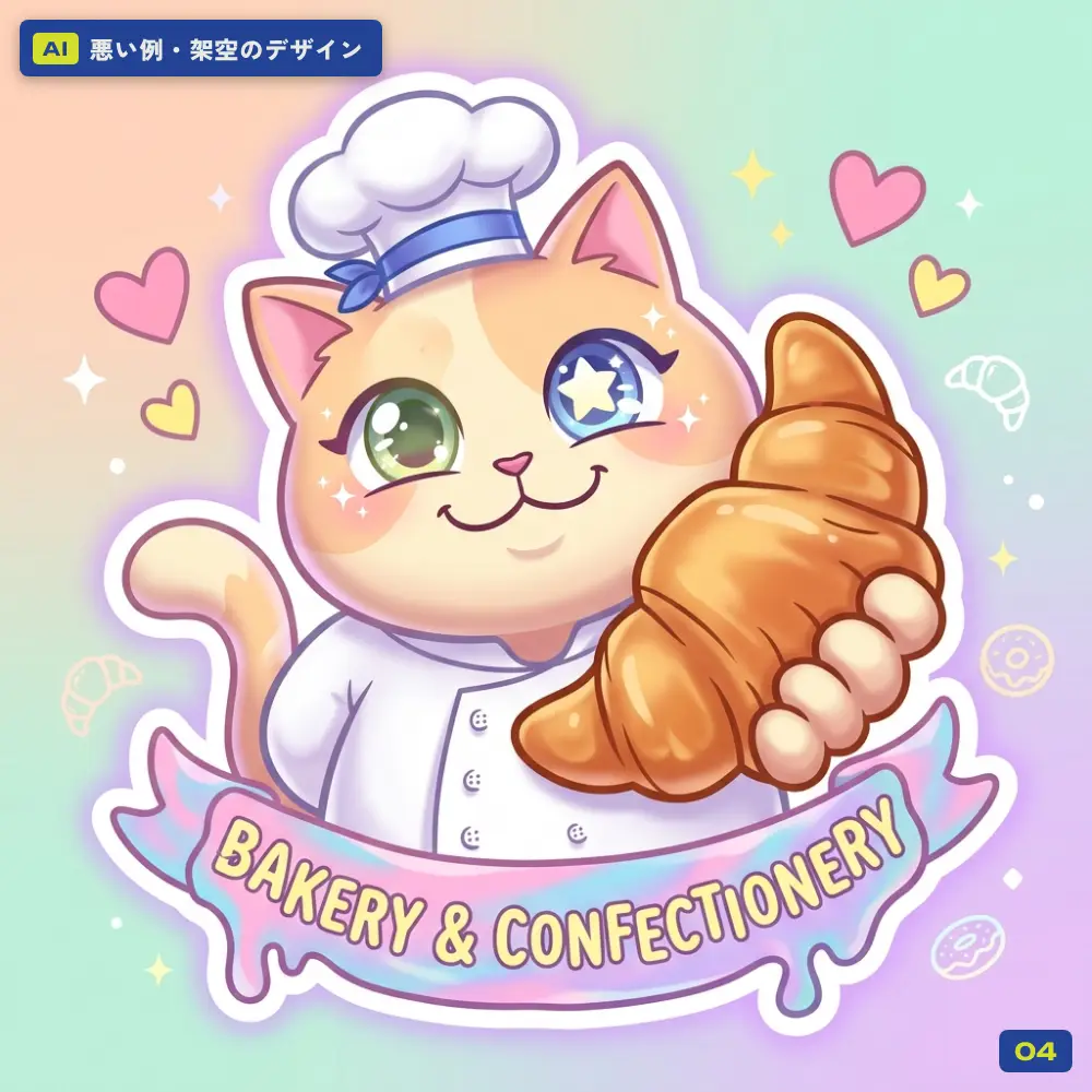 AIで作った悪い例(架空):イラスト・パン屋のキャラクター