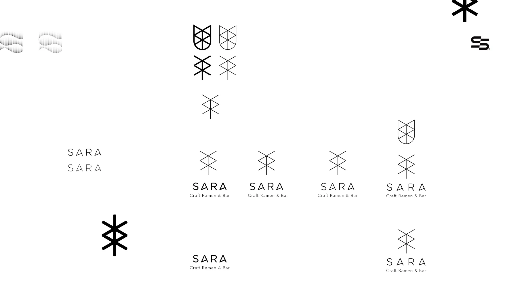 SARA ロゴのアイデアスケッチ（幾何学シンボル）