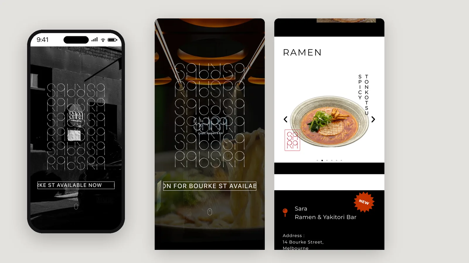 Sara Craft Ramen & Bar ウェブサイトデザイン（Mobile）